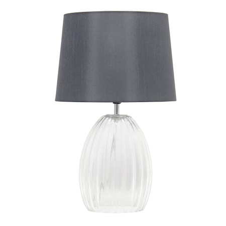 17.63 Contemporary Fluted Glass Bedside Table Lamp With Gray Fabric Shade, Clear